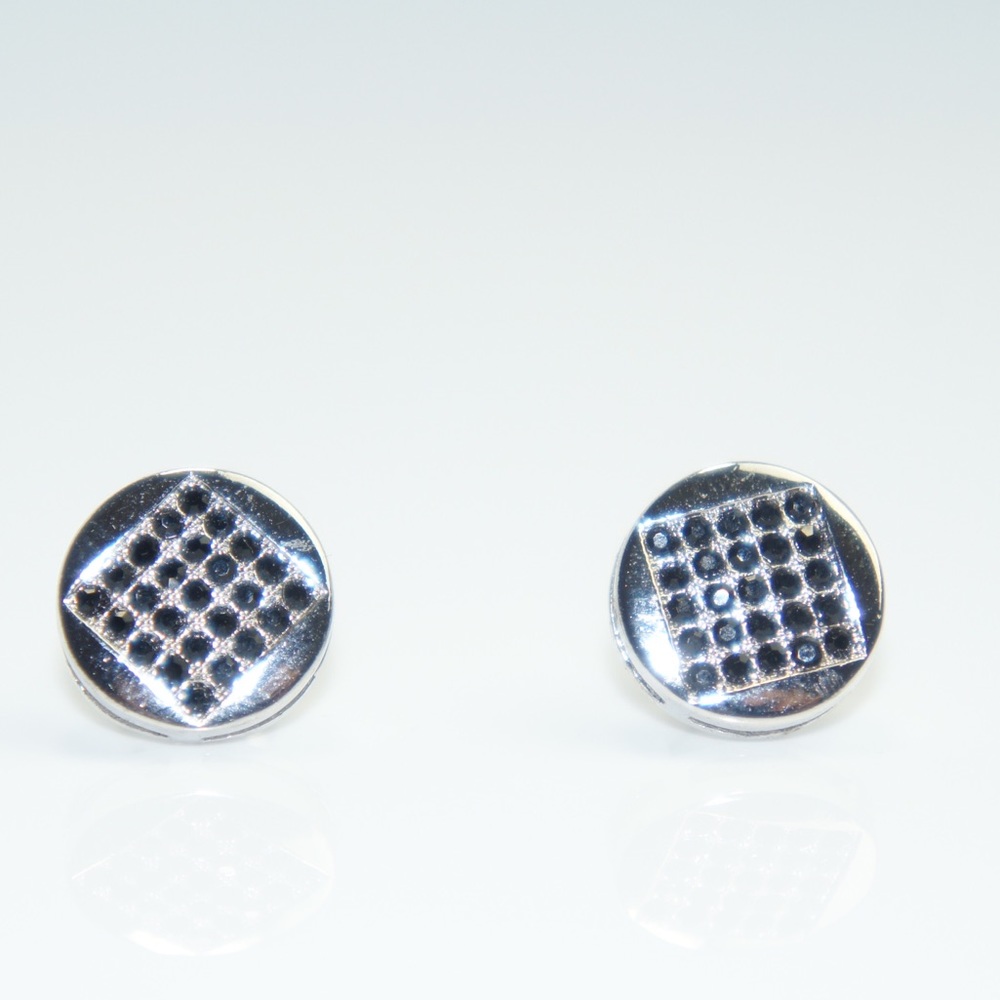 NEW stainless steel black CZ round small ear